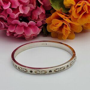 Coach New York Silver Tone C Logo Bangle Bracelet With Crystal Accent 7"